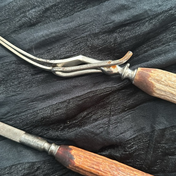 Antique bone handles carving set with sharpener. - Picture 6 of 7